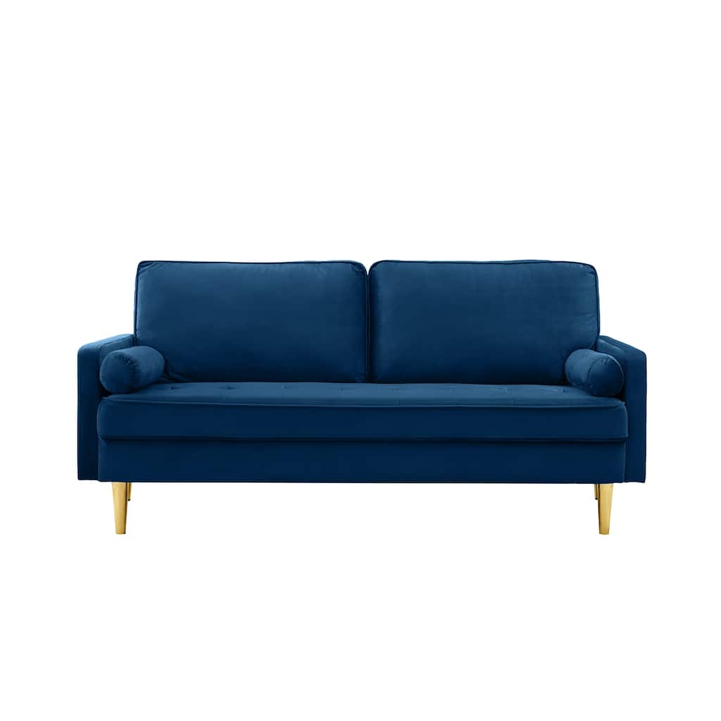 Navy 2-Seater Velvet Sofa Loveseat with Wood Frame, Sleeper Sofa Couch Convertible Couch for Living Room