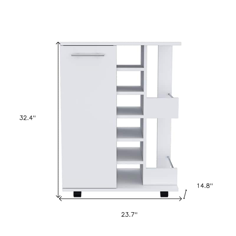 HomeRoots White Rolling Bar Cart With Wine Storage - 23.70 in. x 32.40 in. x 14.80 in.