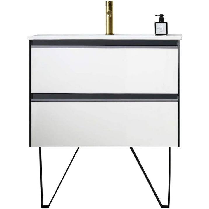 Blossom Glossy White & Grey Wall-Mounted Bathroom Vanity with Sink Set - 30 Inches