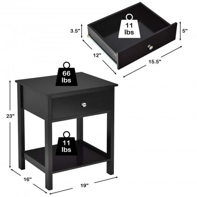 Wooden Storage Shelf for Bedroom and Living Room with Drawer - 19" x 16" x 23" (L x W x H)