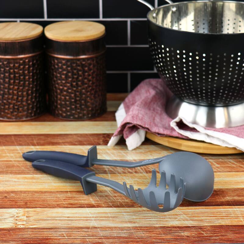 2 Piece Ladle and Pasta Server Utensil Set in Navy Blue