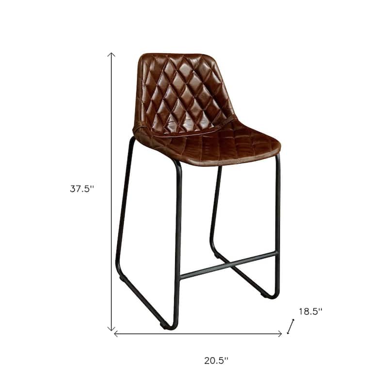 HomeRoots 27" Brown and Black Leather and Iron Counter Height Bar Chair