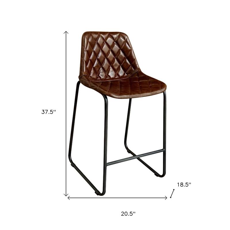 HomeRoots 27" Brown and Black Leather and Iron Counter Height Bar Chair