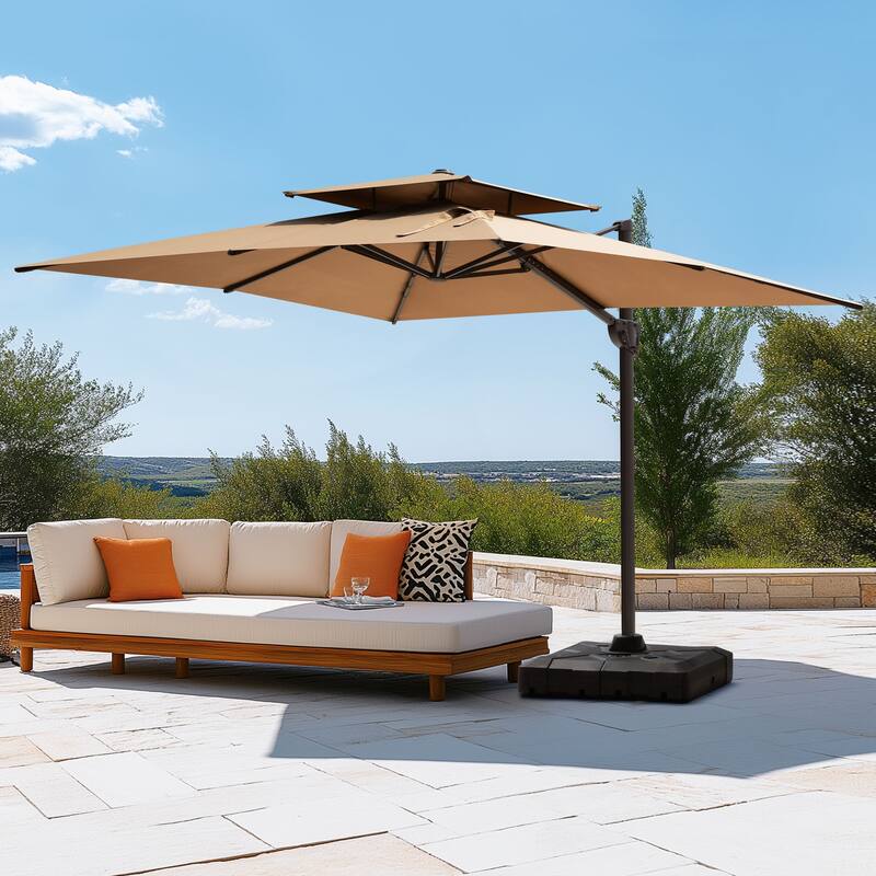 Pellebant 9 FT x 11.5 FT Outdoor Patio Dual Top Cantilever Offset Umbrella with Wheel Base