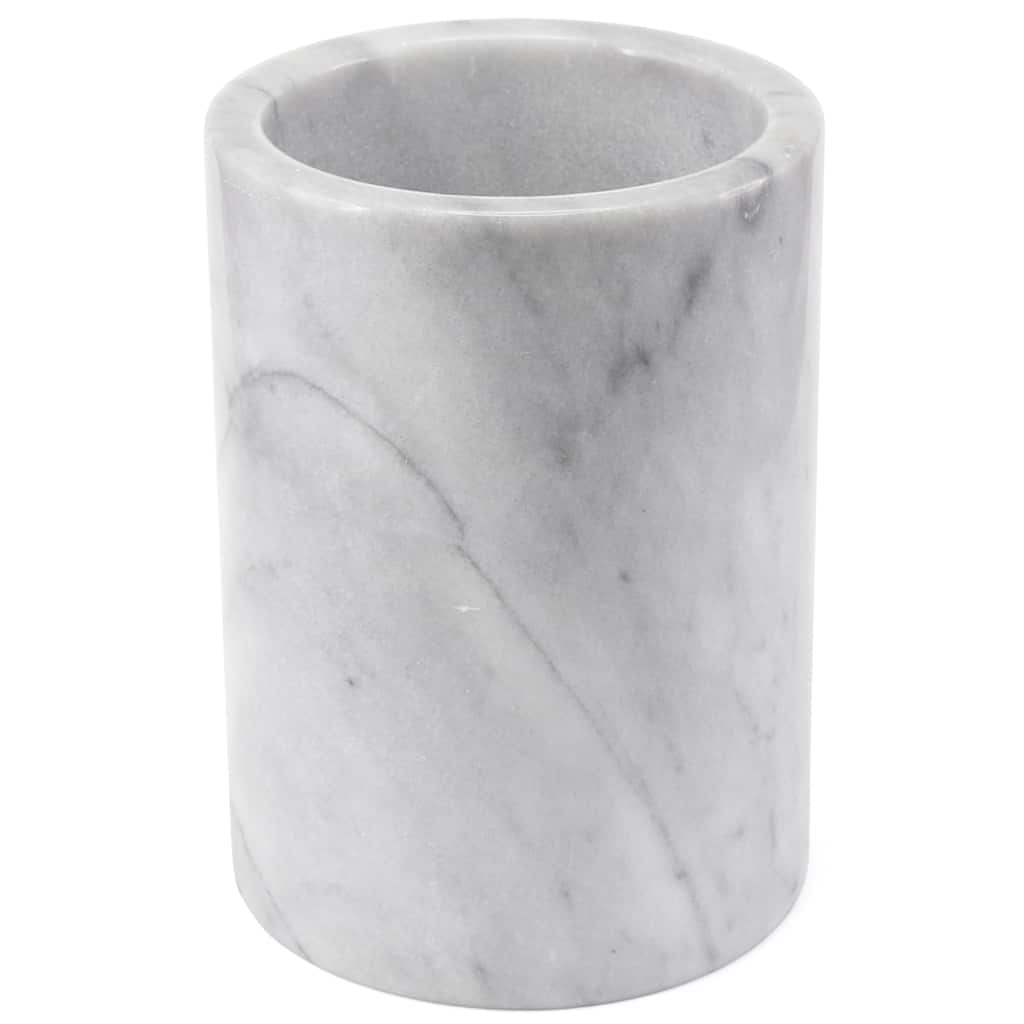 Creative Home Natural Off-White Marble Multi-Functional Tool Crock, Utensil Holder, Counter Top Organizer, 5" Diam. x 7" H