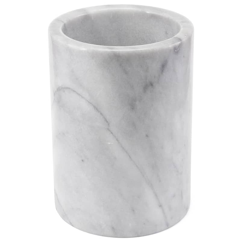 Creative Home Natural Off-White Marble Multi-Functional Tool Crock, Utensil Holder, Counter Top Organizer, 5" Diam. x 7" H - White