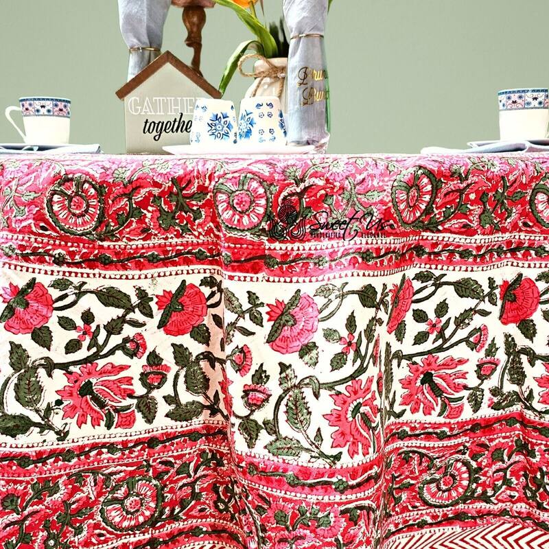 Romantic Floral Block Print Tablecloth Collection