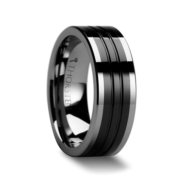 THORSTEN - EDINBURGH Flat Grooved Tungsten Ring with Ceramic Inlay