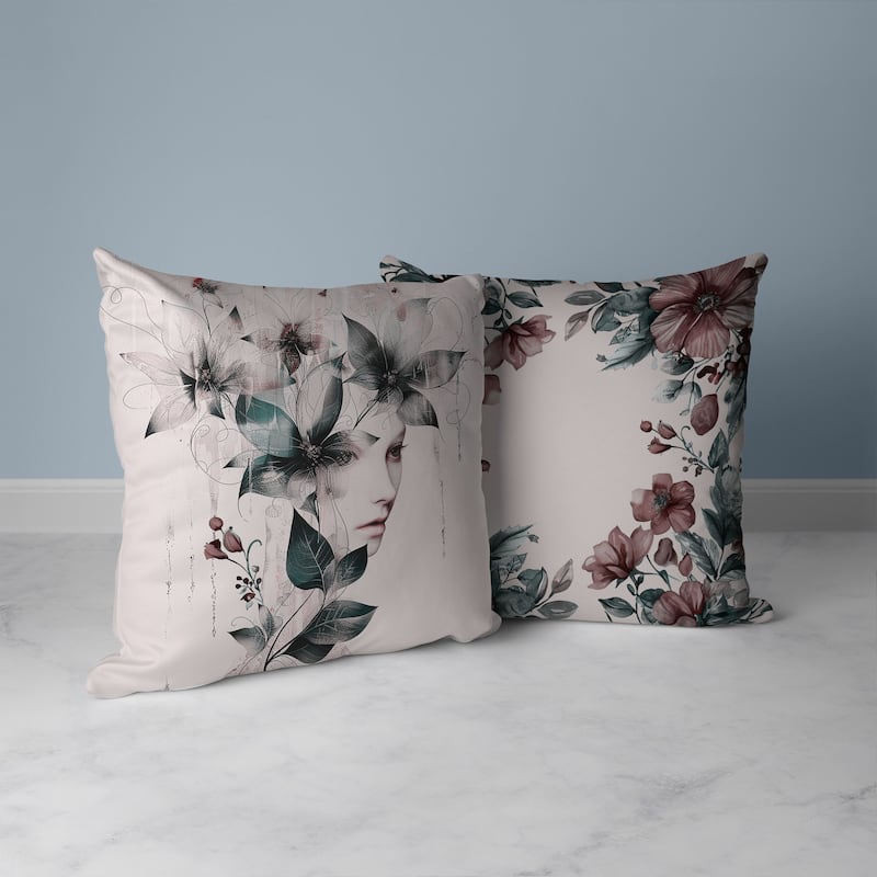 Flora Face Faux Suede Reversible Throw Pillow Green and Brown