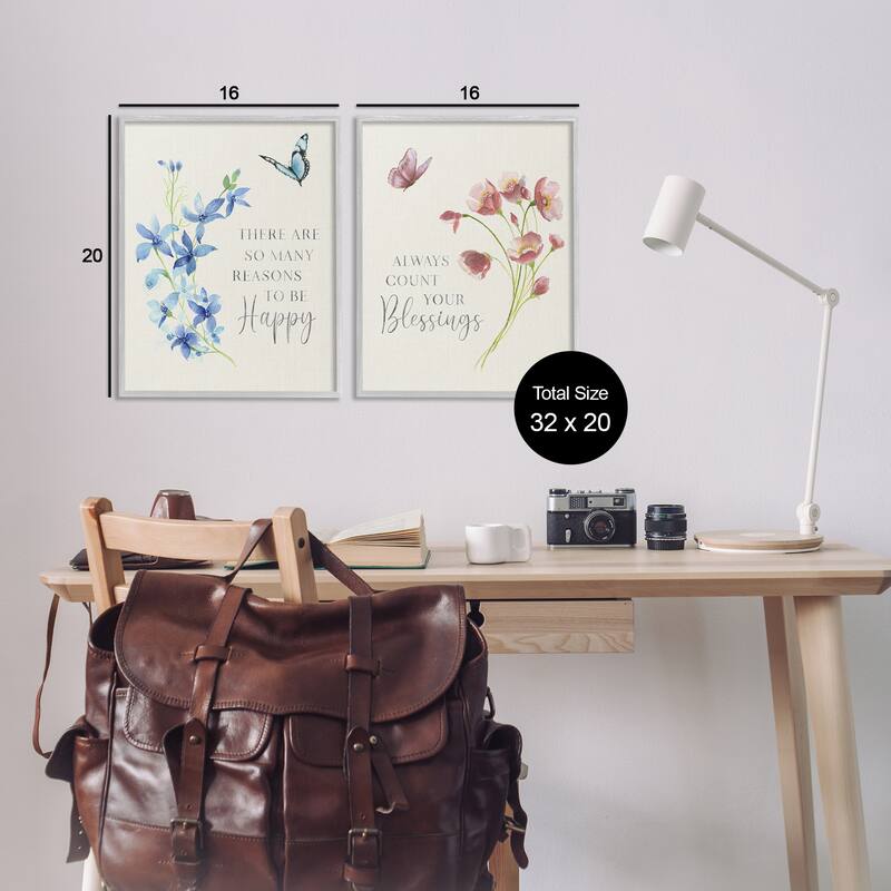 Stupell Inspiring Words with Florals Framed Giclee Art Design By Tava Studios (Set of 2)