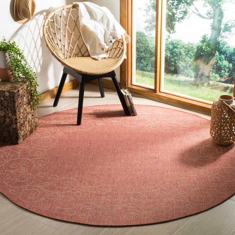 SAFAVIEH Courtyard Bobbye Scroll Indoor/ Outdoor Waterproof Patio Backyard Rug - 6'7" x 6'7" Round - Terracotta/Beige