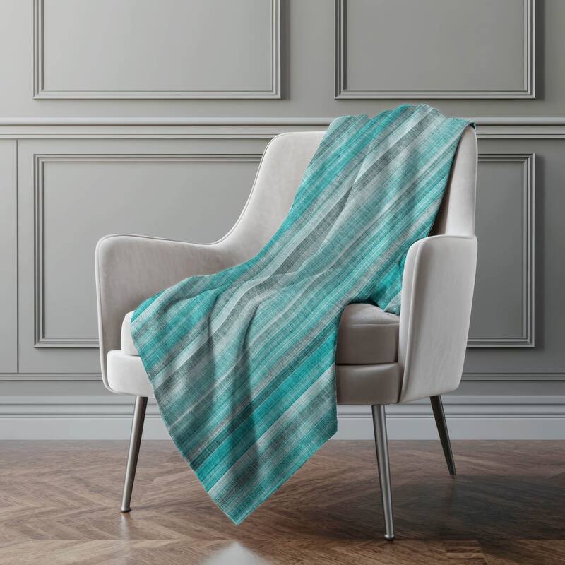 Premium Machine Washable Contemporary Stripe Sherpa Throw Blanket - Teal - 4'2" x 5'10"