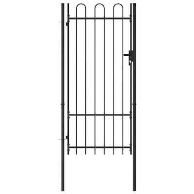 Fence Gate Single Door with Arched Top Steel 39.4"x78.7" Black