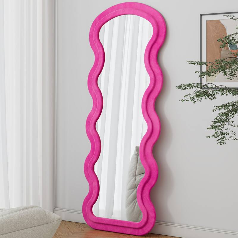 Flannel Full Length Wave Floor Mirror with Stand