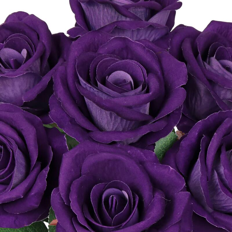 Set of 2 Royal Purple Artificial Velvet Rose Flower Stem Bush Bouquet 16in - 16" L x 11" W x 11" DP