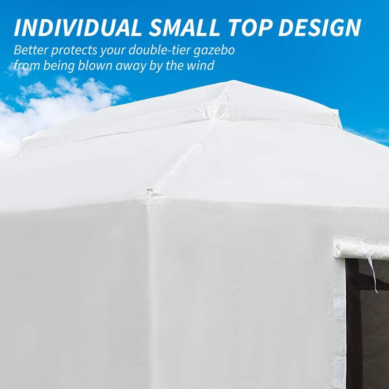 Domi 8' x 8' Universal Winter Gazebo Cover, All Season Waterproof Enclosed Cover with Sidewalls & Ventilated Mesh Windows, White