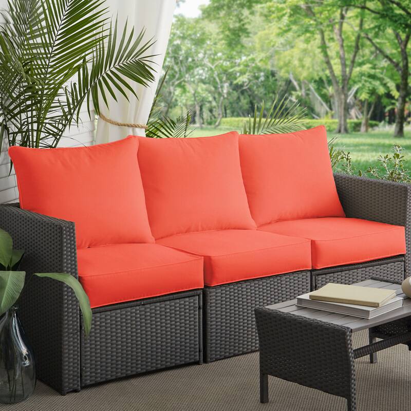 Sorra Home Sunbrella Outdoor Deep Seating Sofa Cushion Set - Sunbrella - Canvas Melon/Canvas Melon - 29 in W x 27 in D x 5 in H