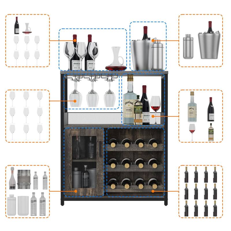 Wine Bar Cabinet with Storage,Small Liquor Cabinet,Bar Cabinet with Glass Holder