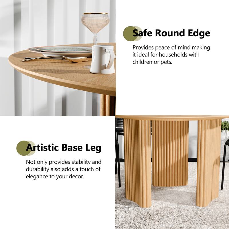 Dovelina 46" Modern Round Dining Table with Artistic Fluted Base & Safe Rounded Edges for Family