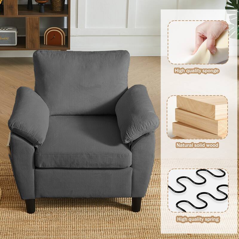 79.72" Corduroy 3 Pieces Living Room Sets Including Sectional Sofa with Storage Ottoman & Side Pockets & Armchair Set