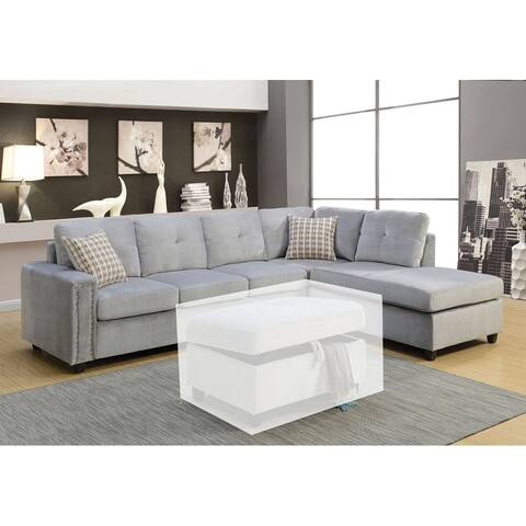 Sectional Sofa w/Pillows in Gray/Beige/Chocolate Velvet