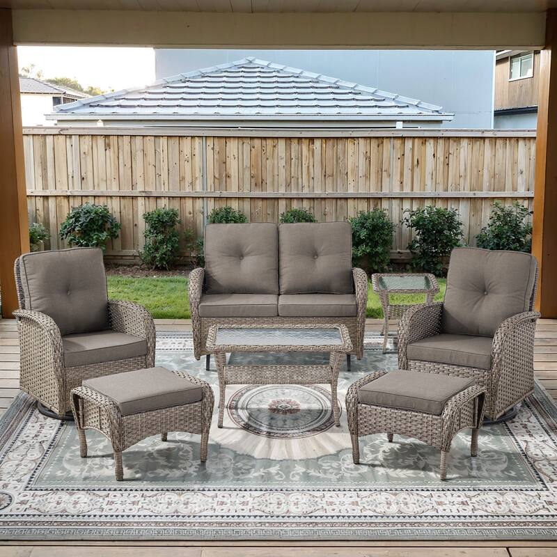Gymojoy Outdoor Wicker Patio Furniture Loveseat Glider & Chair Set Weather-Resistant