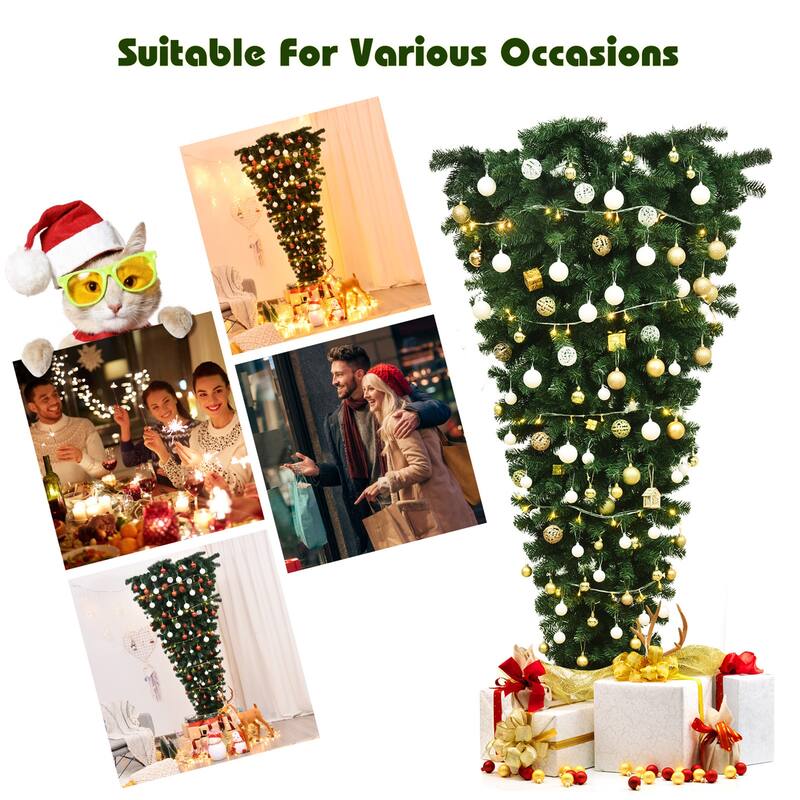 Gymax 7ft Artificial Upside Down Christmas Tree Holiday Decoration w/ - See Details