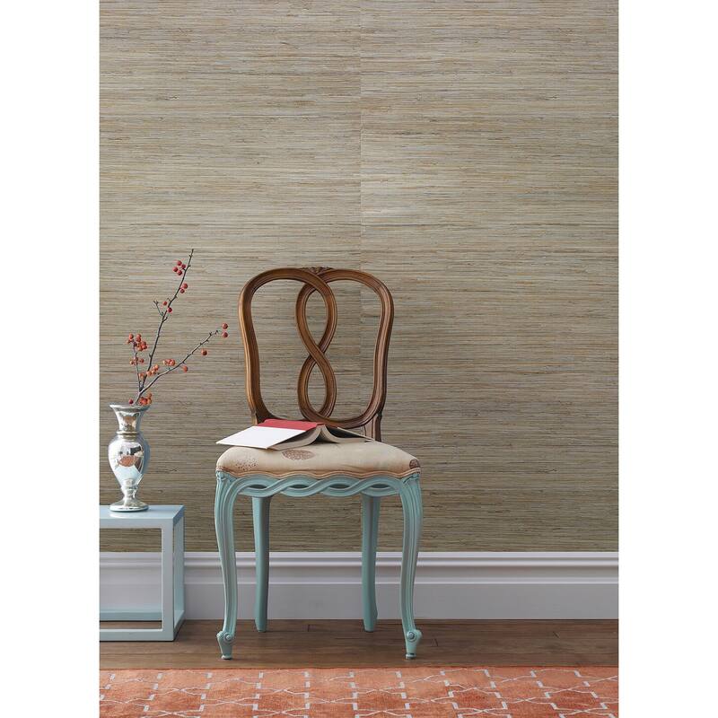 Advantage Kenneth James Jeong Soft Teal Beige Grassscloth Wallpaper - 36in x 288in