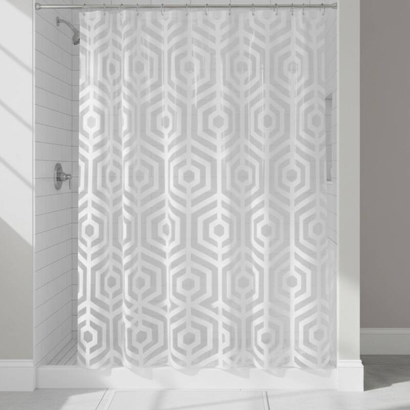 Transparent PEVA Shower Curtain - White Hexagon Design - 71x71 Inches