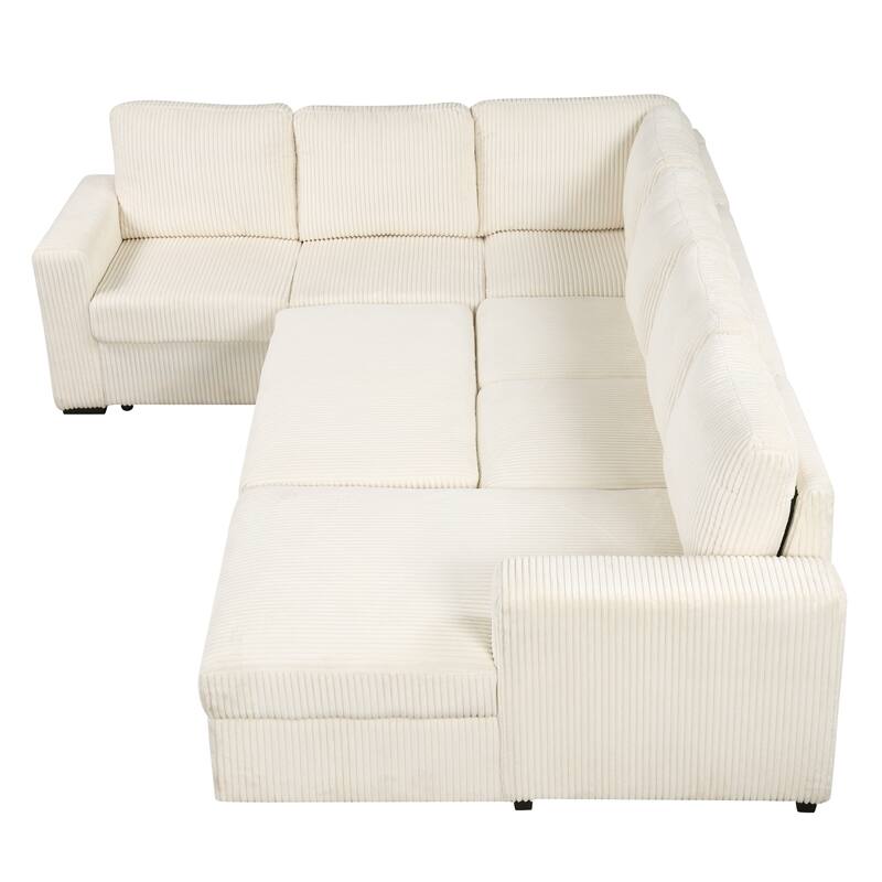 Merax U-shaped Corduroy Combination Corner Sofa with Storage Lounge Chair and USB Interfaces