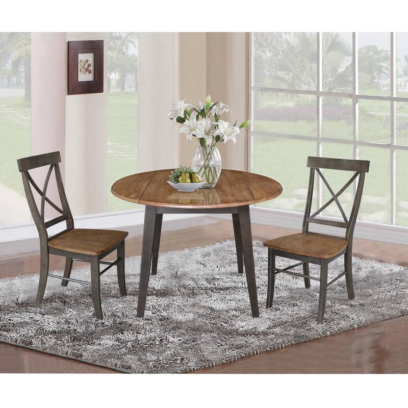 42" Solid Wood Round Dual Drop Leaf Table with Dining Chairs