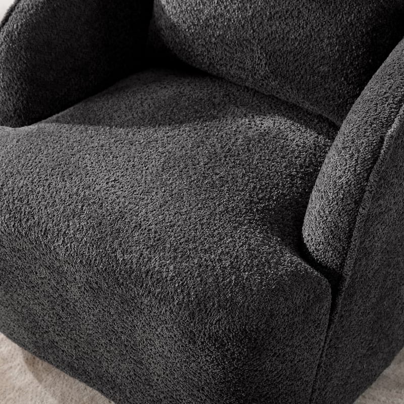 Boucle Fabric Upholstered Swivel Barrel Armchair With Pillow