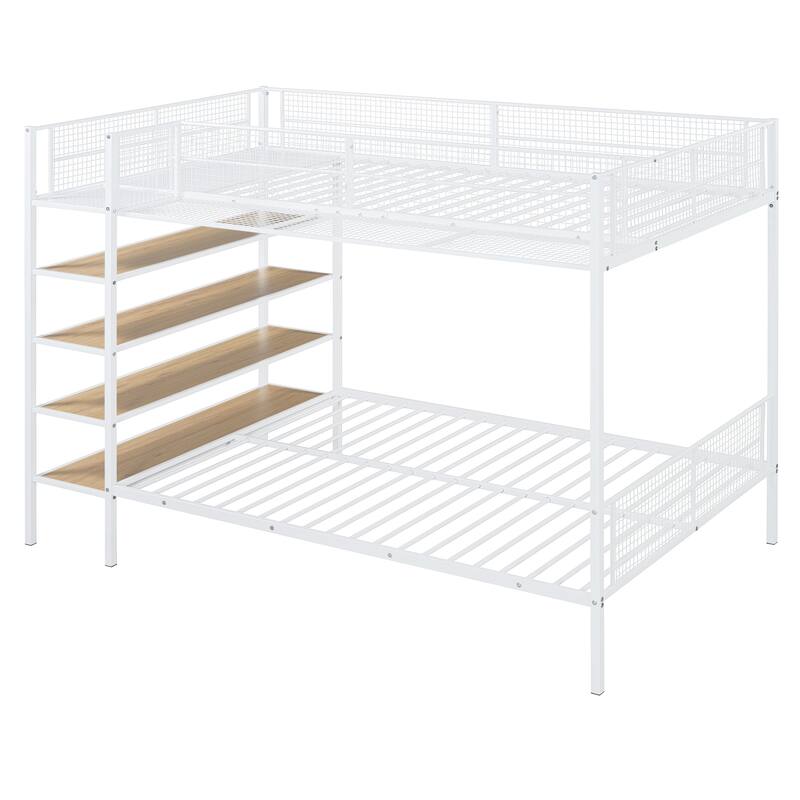Twin Over Full Metal Bunk Bed with 5-Tier Shelves & Storage - 350LB Capacity