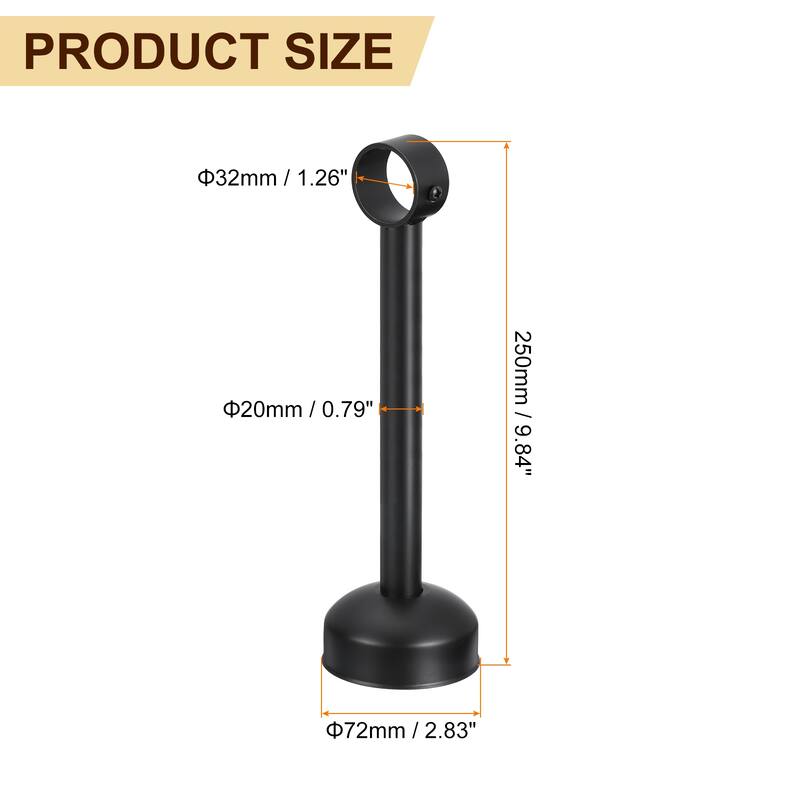 4 Set Ceiling Mount Curtain Rod Bracket, Stainless Steel Rod Holders - Black - Fit 1.26" - 9.84"L