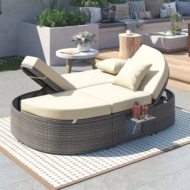 Outdoor Sun Bed Patio 2-Person Daybed with Cushions and Pillows