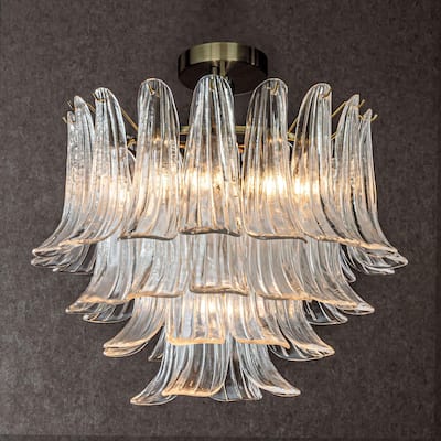 CraftHome Vintage Mid-Century Modern Chandelier Clear Art Glass Flush Mount Light With Antique Bronze Finish For Living Room
