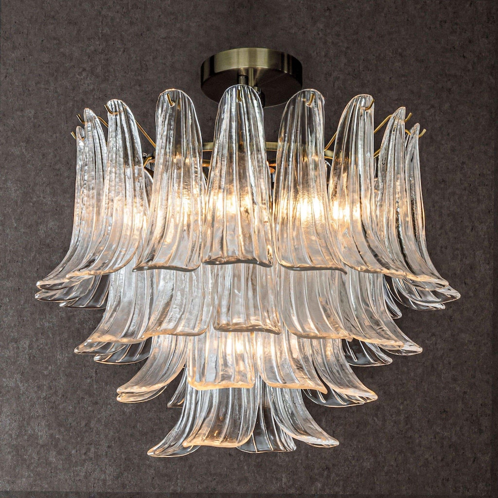 CraftHome Vintage Mid-Century Modern Chandelier Clear Art Glass Flush Mount Light With Antique Bronze Finish For Living Room