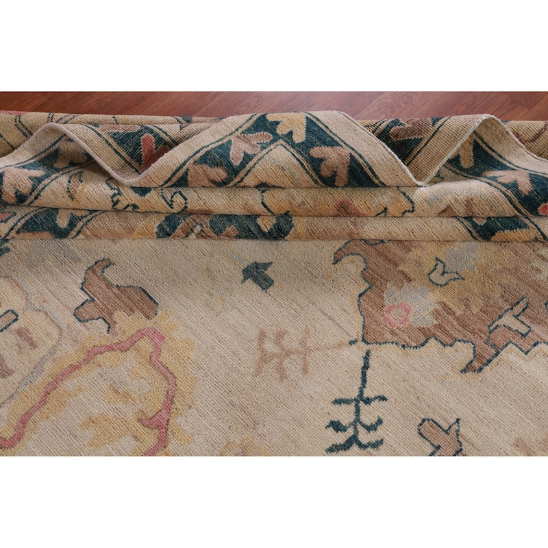 Hand Knotted Oriental 100% Wool Carpet Transitional All-Over Beige & Ivories Oushak Area Rug - 13' 9'' X 9' 11''