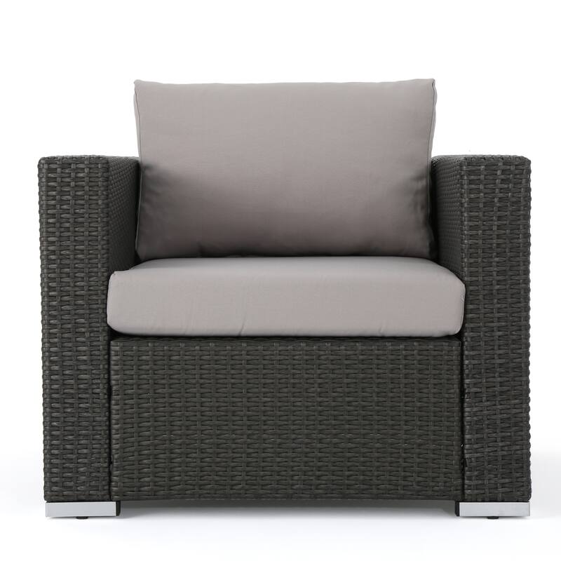 Roomfitters Contemporary Outdoor Wicker Lounge Arm Chair with Cushions for Stylish Patio Seating, Comfortable Garden Furniture - Grey