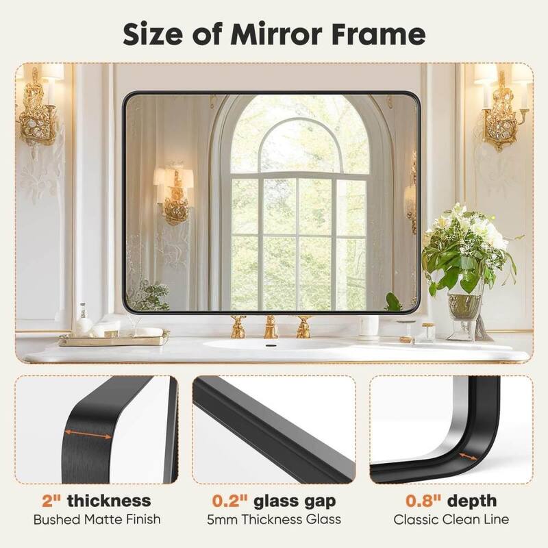 40"×30" Bathroom Mirror Vanity Mirror for Wall - Black