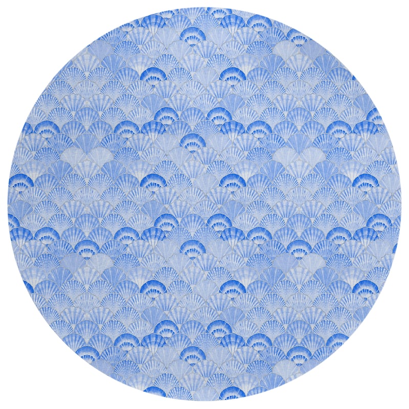 Indoor/ Outdoor Surfside Seashells Washable Rug New - Blue - 8' x 8'