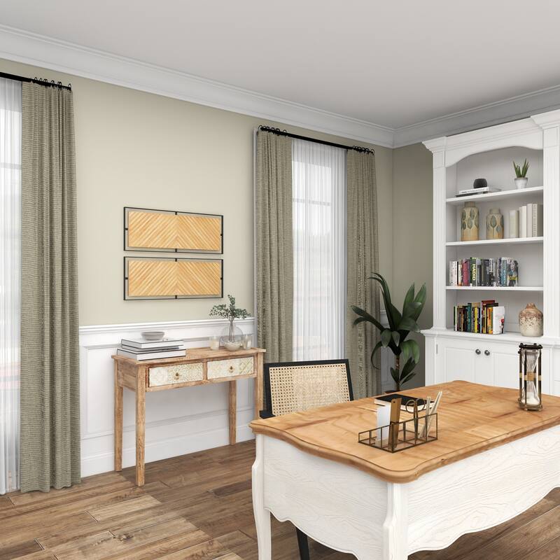 Brown Wooden Handmade Linear Carved Geometric Home Wall Decor with Black Frame (Set of 2)