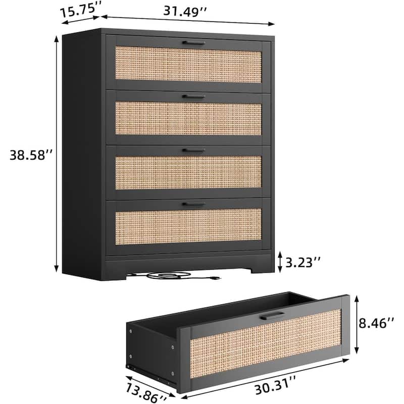 Rattan 4 Drawer Dresser for Bedroom