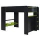 preview thumbnail 18 of 43, Full Size Wood Bunk Bed with Height-Adjustable Desk, Wardrobe, Ample Storage Space and RGB Light