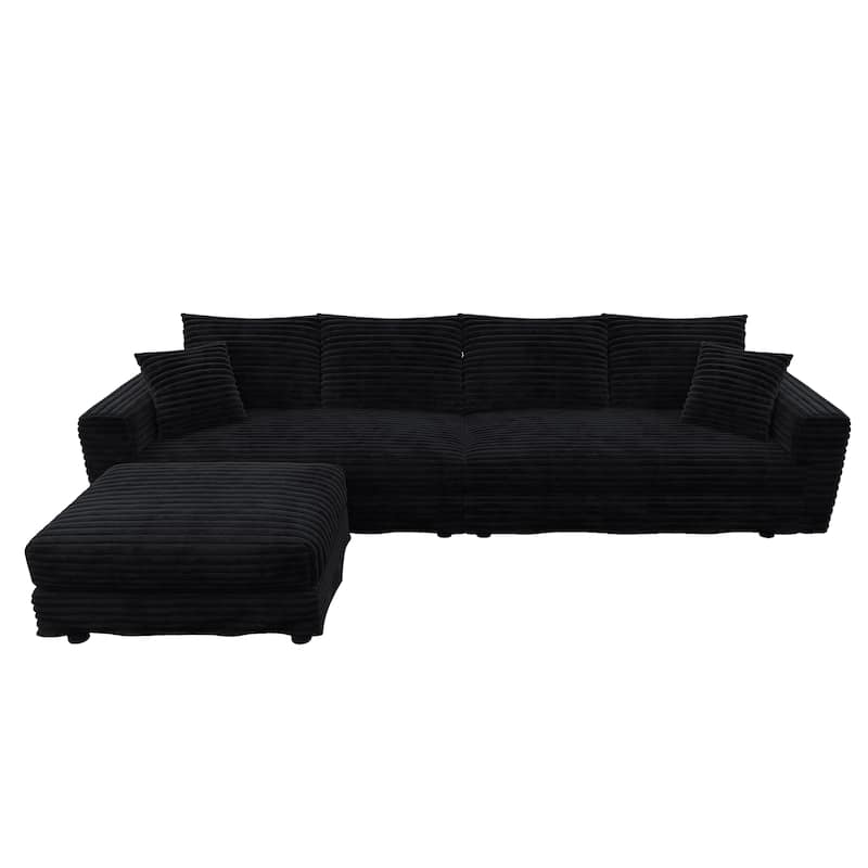 102.4" Corduroy Couch with Ottomans, 4 Seat Convertible Modular Sectional Sofa, Upholstered Couches with Pillows for Living Room