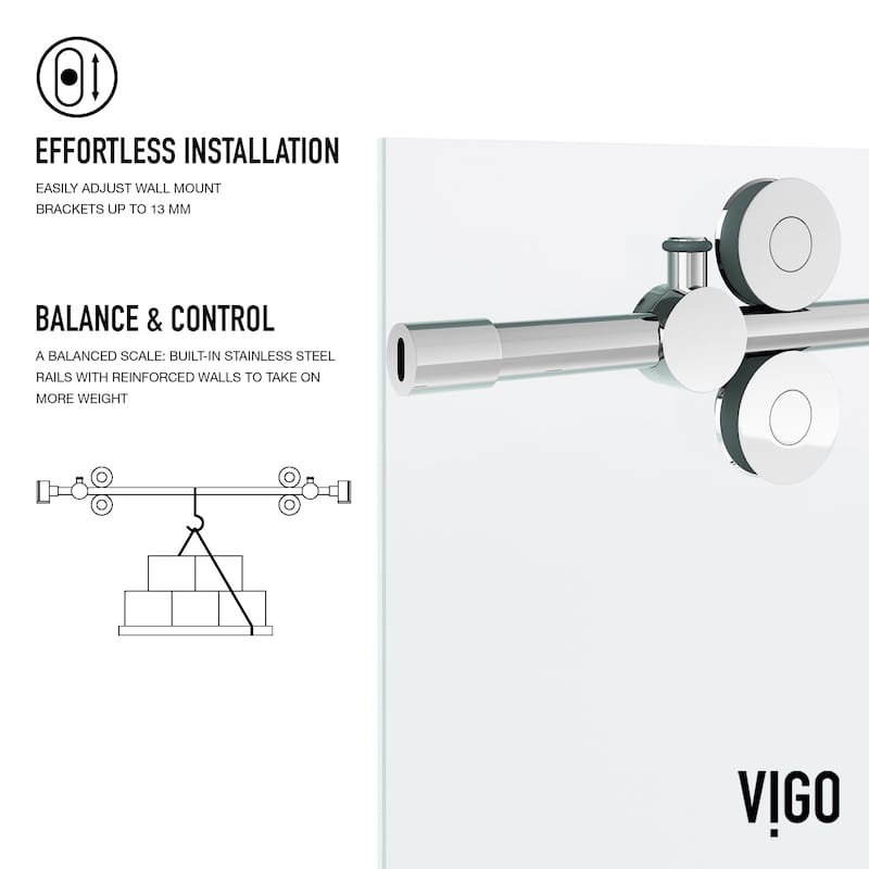 VIGO Elan 56" to 60" W x 74" H Frameless Sliding Shower Door