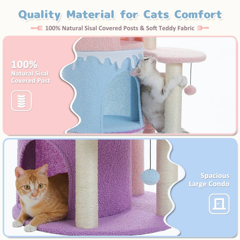 43" Cat Tree Cat Tower for Indoor Large Cats, Cat Bed House with 3 Large Condos and Sisal Scratching Posts for Kittens