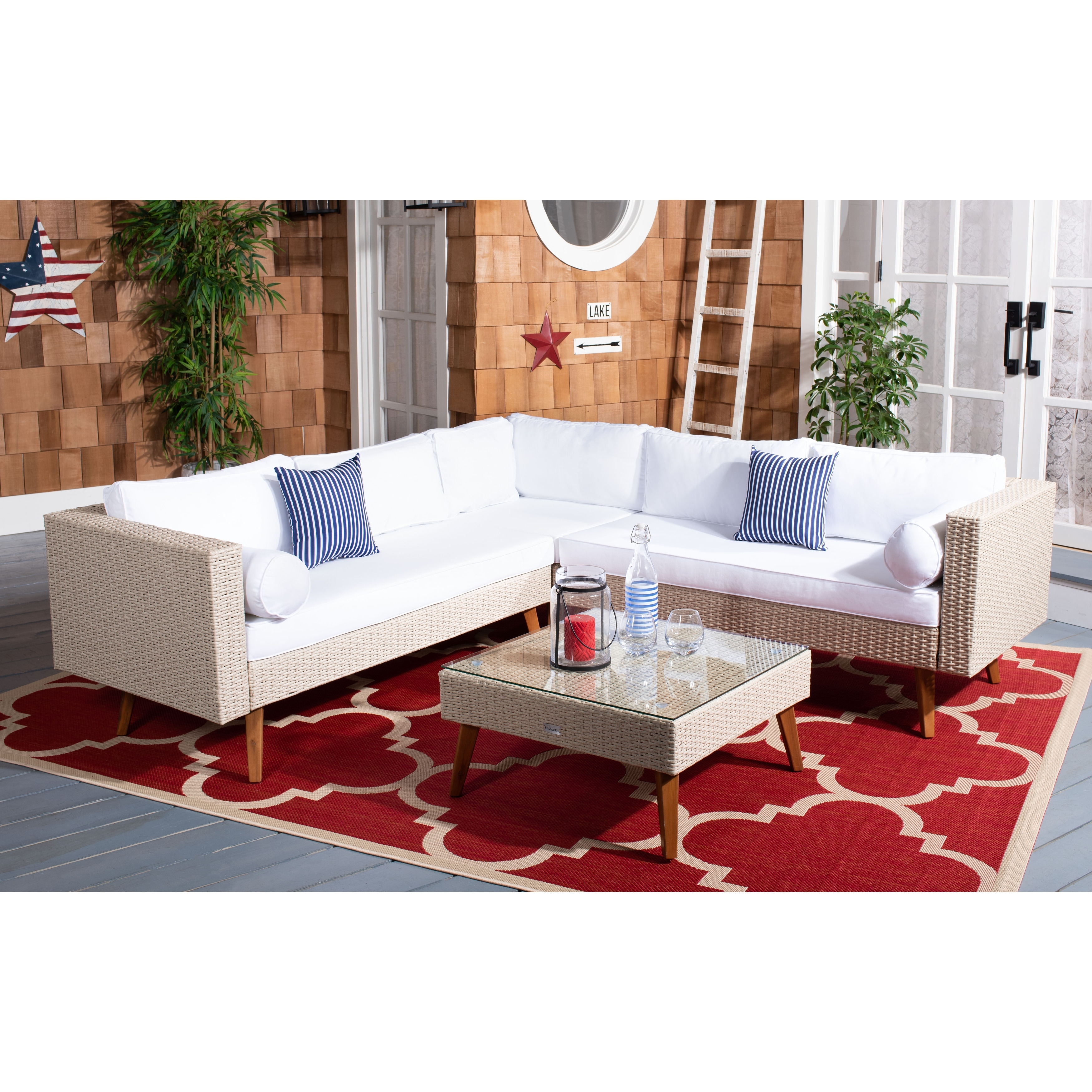 SAFAVIEH Ulyana Mid-Century Wicker Outdoor Sectional - 54W x 26D x 28H