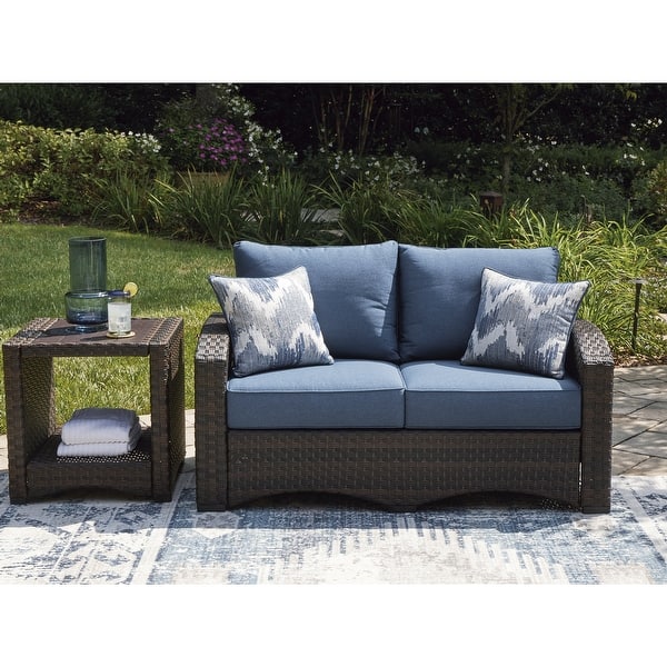 Windglow Outdoor Loveseat with Cushion - Blue/Brown Windglow Outdoor Loveseat with Cushion - Blue/Brown