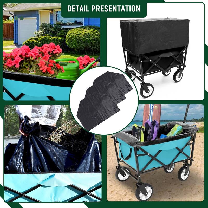 360 lb Collapsible Wagon Cart with Strapping System & 3-Pack Waterproof Liners